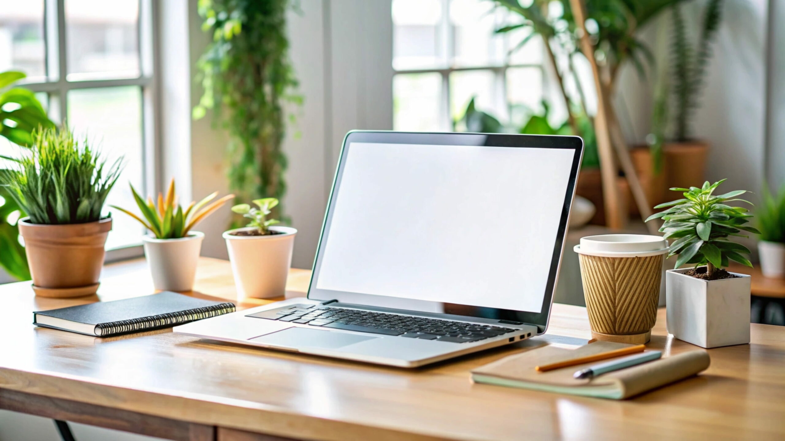 Bureau moderne lumineux avec laptop et plantes, espace de travail secretariat-albi à Albi